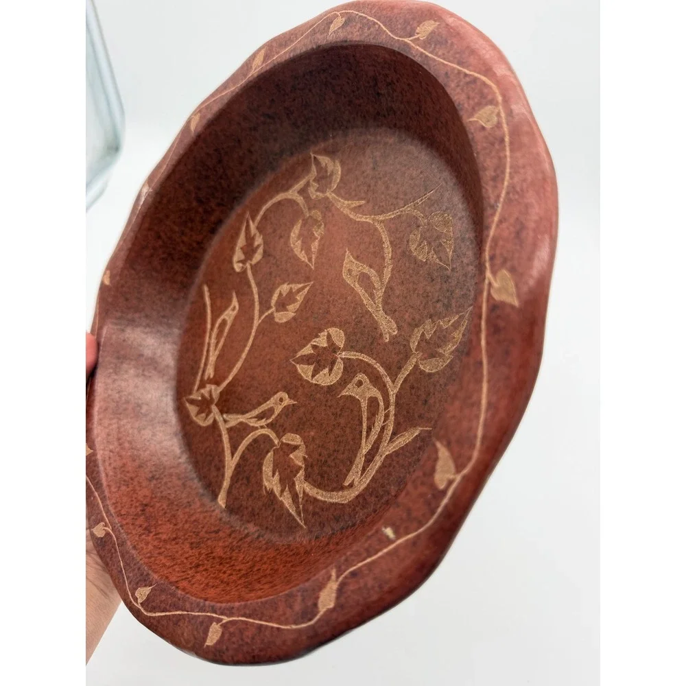 Ten Thousand Villages Pie Dish Kitchen‎ Window Lombok Pottery Brown Hand-Etched